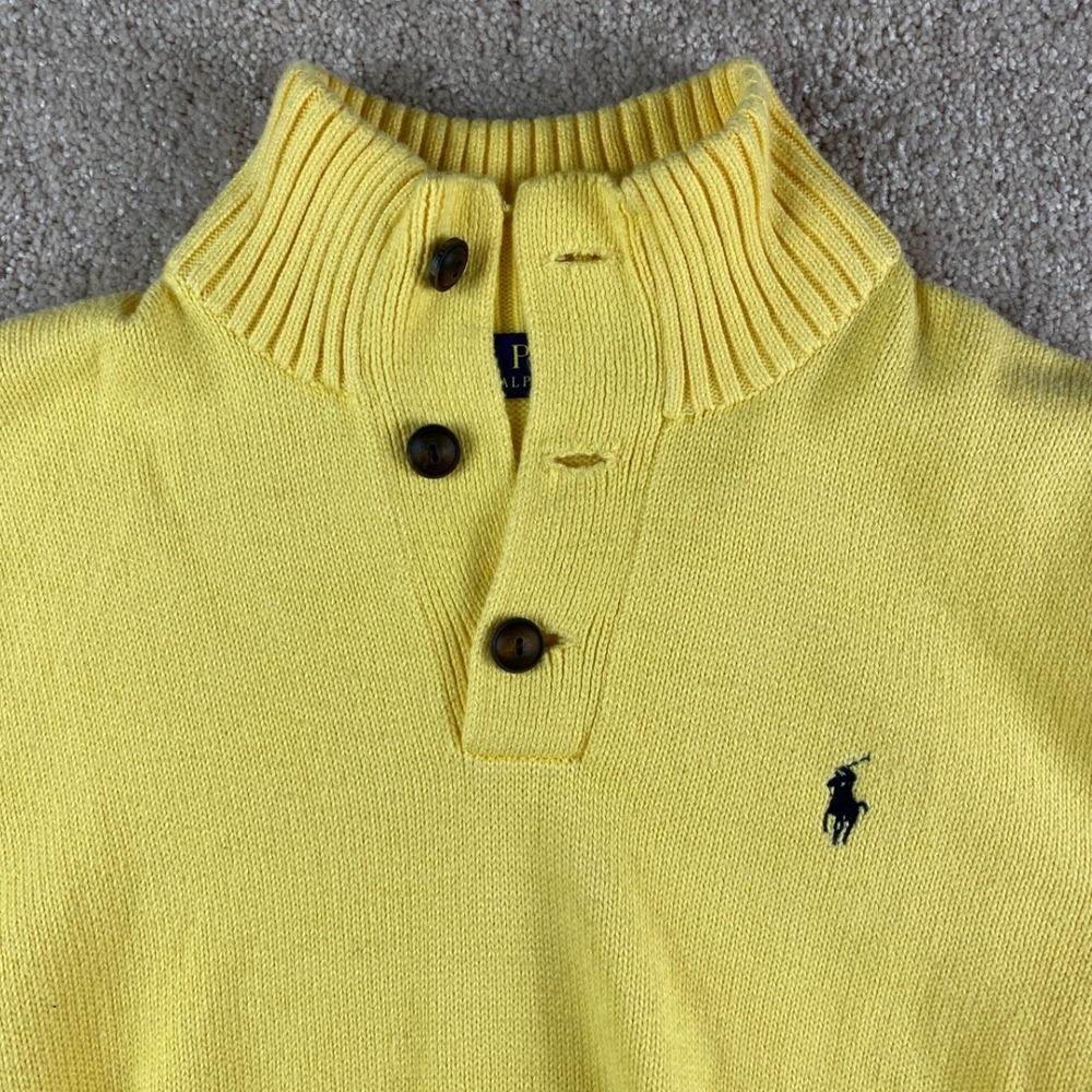 Polo Ralph Lauren Mens Yellow Cotton Knit Button Mock Neck Jumper Sweater - Picture 3 of 8